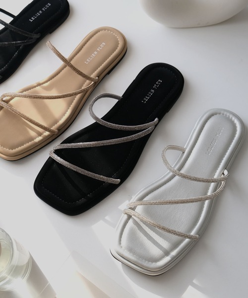 ♡AME　サイドビジューサンダル♡ ラインストーンストラップサンダル/ナロービジューサンダル