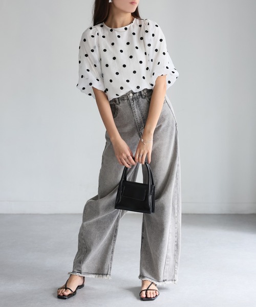 Riberry(リベリー)の「オーガンジー半袖ブラウス【フロッキードット/無地】(シャツ/ブラウス・レディース・オフホワイト/ホワイト×ブラック/ブラック/ブラック×ブラック・FREE)」の15枚目の写真