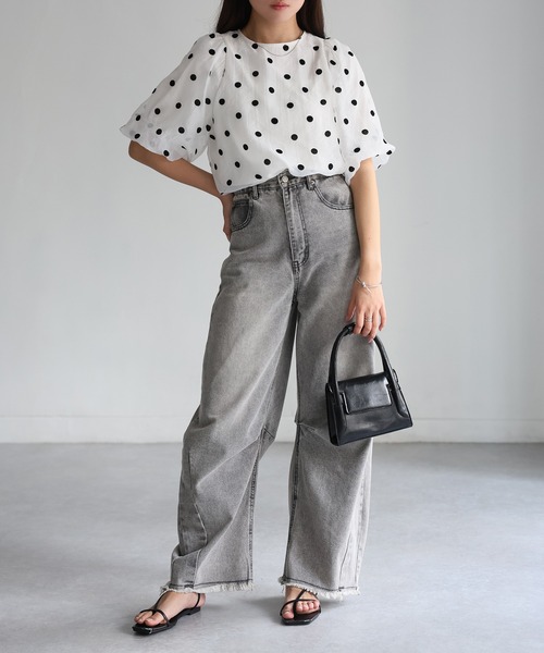 Riberry(リベリー)の「オーガンジー半袖ブラウス【フロッキードット/無地】(シャツ/ブラウス・レディース・オフホワイト/ホワイト×ブラック/ブラック/ブラック×ブラック・FREE)」の18枚目の写真