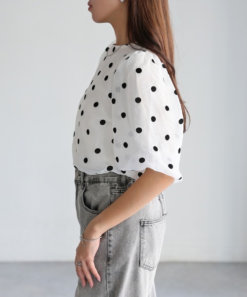 Riberry(リベリー)の「オーガンジー半袖ブラウス【フロッキードット/無地】(シャツ/ブラウス・レディース・オフホワイト/ホワイト×ブラック/ブラック/ブラック×ブラック・FREE)」の19枚目の写真