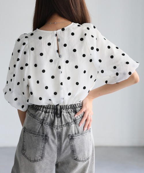 Riberry(リベリー)の「オーガンジー半袖ブラウス【フロッキードット/無地】(シャツ/ブラウス・レディース・オフホワイト/ホワイト×ブラック/ブラック/ブラック×ブラック・FREE)」の20枚目の写真