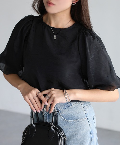 Riberry(リベリー)の「オーガンジー半袖ブラウス【フロッキードット/無地】(シャツ/ブラウス・レディース・オフホワイト/ホワイト×ブラック/ブラック/ブラック×ブラック・FREE)」の9枚目の写真