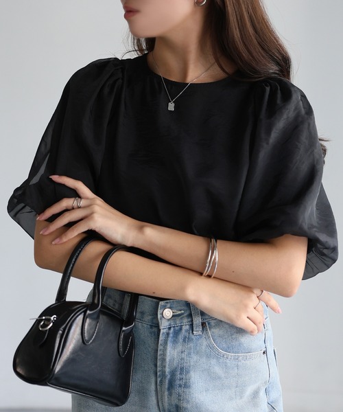 Riberry(リベリー)の「オーガンジー半袖ブラウス【フロッキードット/無地】(シャツ/ブラウス・レディース・オフホワイト/ホワイト×ブラック/ブラック/ブラック×ブラック・FREE)」の21枚目の写真