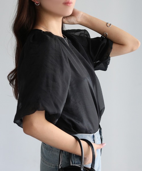 Riberry(リベリー)の「オーガンジー半袖ブラウス【フロッキードット/無地】(シャツ/ブラウス・レディース・オフホワイト/ホワイト×ブラック/ブラック/ブラック×ブラック・FREE)」の10枚目の写真