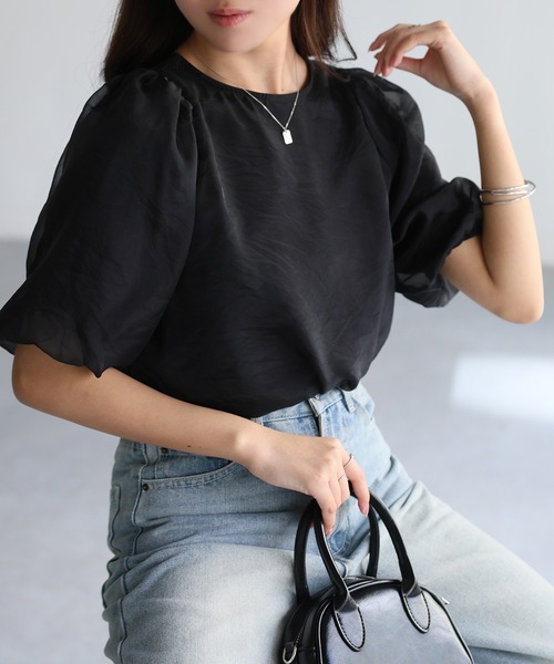 Riberry(リベリー)の「オーガンジー半袖ブラウス【フロッキードット/無地】(シャツ/ブラウス・レディース・オフホワイト/ホワイト×ブラック/ブラック/ブラック×ブラック・FREE)」の8枚目の写真