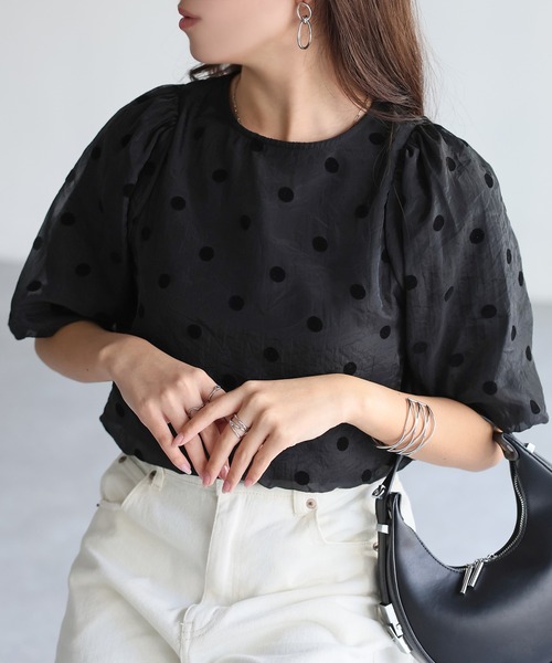 Riberry(リベリー)の「オーガンジー半袖ブラウス【フロッキードット/無地】(シャツ/ブラウス・レディース・オフホワイト/ホワイト×ブラック/ブラック/ブラック×ブラック・FREE)」の12枚目の写真