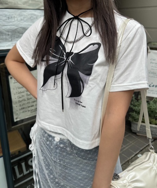 nemne store(ネンネストア)の「《Delfy》リボンモチーフTシャツ(Tシャツ/カットソー・レディース・オフホワイト/ブラック・フリー)」の9枚目の写真