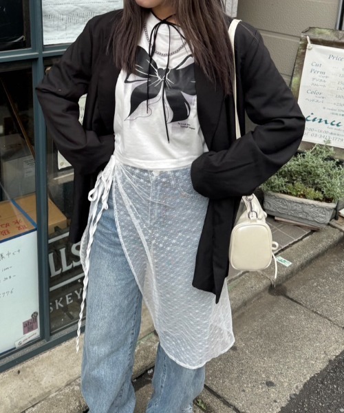 nemne store(ネンネストア)の「《Delfy》リボンモチーフTシャツ(Tシャツ/カットソー・レディース・オフホワイト/ブラック・フリー)」の8枚目の写真