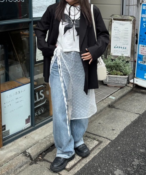 nemne store(ネンネストア)の「《Delfy》リボンモチーフTシャツ(Tシャツ/カットソー・レディース・オフホワイト/ブラック・フリー)」の10枚目の写真
