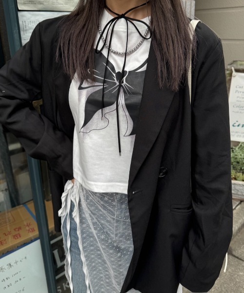 nemne store(ネンネストア)の「《Delfy》リボンモチーフTシャツ(Tシャツ/カットソー・レディース・オフホワイト/ブラック・フリー)」の14枚目の写真