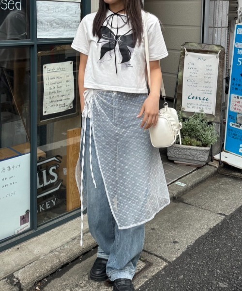nemne store(ネンネストア)の「《Delfy》リボンモチーフTシャツ(Tシャツ/カットソー・レディース・オフホワイト/ブラック・フリー)」の13枚目の写真