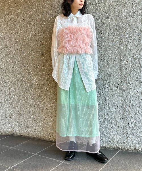 THE MILES(ザ マイルズ)の「heki ヘキ スパンコールレイヤードスカート(スカート・レディース・ピンク/グリーン・FREE)」の7枚目の写真