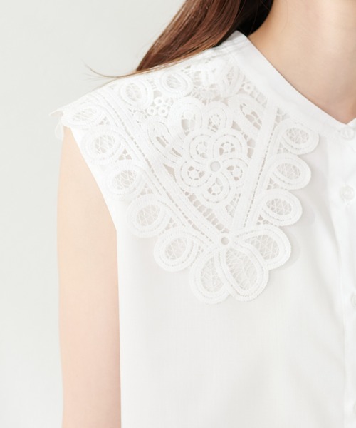 衿レースフレンチスリーブブラウス（シャツ/ブラウス）｜natural