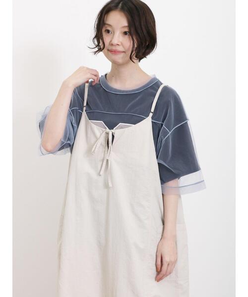 Samansa Mos2（サマンサ モスモス）の「2枚セットナンバリングシアーTシャツ（Tシャツ/カットソー・レディース・チャコールグレー/オフホワイト/カーキ/ブルー・F）」の4枚目の写真