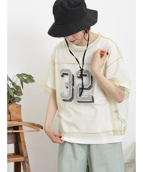 Samansa Mos2（サマンサ モスモス）の「2枚セットナンバリングシアーTシャツ（Tシャツ/カットソー・レディース・チャコールグレー/オフホワイト/カーキ/ブルー・F）」の19枚目の写真