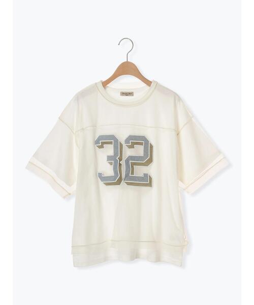 Samansa Mos2（サマンサ モスモス）の「2枚セットナンバリングシアーTシャツ（Tシャツ/カットソー・レディース・チャコールグレー/オフホワイト/カーキ/ブルー・F）」の9枚目の写真