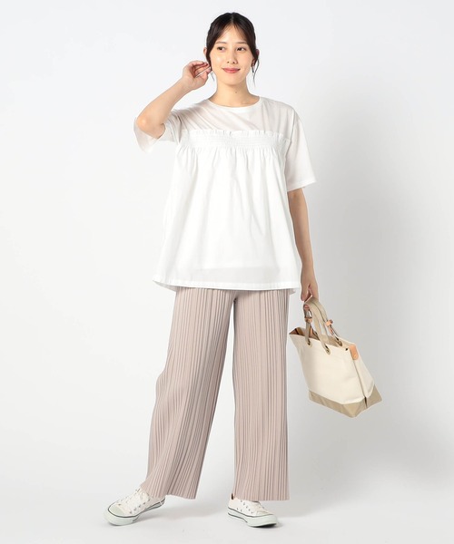 Grand PARK(グランドパーク)の「異素材ドッキング 半袖プルオーバー(シャツ/ブラウス・レディース・オフホワイト/ブラック/ブルー・FREE)」の13枚目の写真