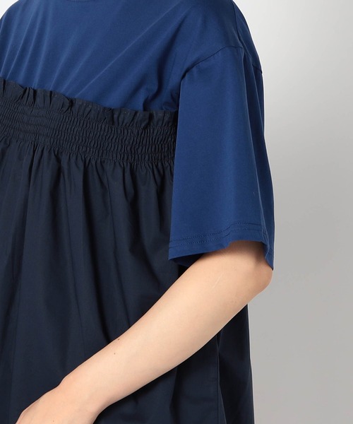 Grand PARK(グランドパーク)の「異素材ドッキング 半袖プルオーバー(シャツ/ブラウス・レディース・オフホワイト/ブラック/ブルー・FREE)」の8枚目の写真