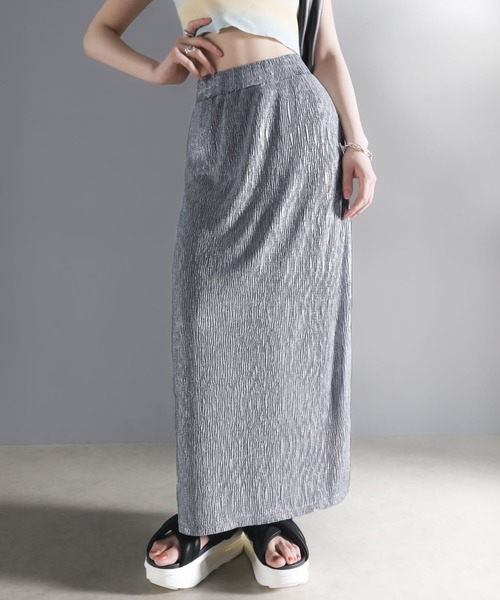 新品　ラウンジドレス　シャイニーロングスカート　シルバー Loungedress】シャイニーフレアスカート | OUTLET(アウトレット