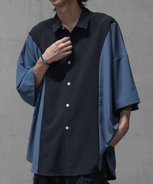 【i】ポリストレッチ バイカラー ルーズサイズ 半袖シャツ（シャツ/ブラウス）｜JOHN'S CLOSET（ジョンズクローゼット）