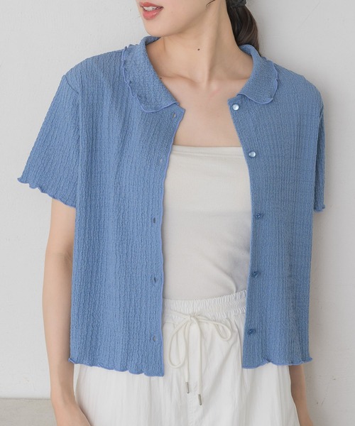 RETRO GIRL（レトロガール）の「カットジャガードカーデ（カーディガン/ボレロ・レディース・ブラック/ブルー/ピンク/ナチュラル・FREE）」の4枚目の写真