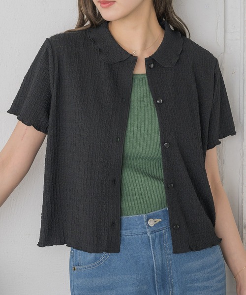 RETRO GIRL（レトロガール）の「カットジャガードカーデ（カーディガン/ボレロ・レディース・ブラック/ブルー/ピンク/ナチュラル・FREE）」の2枚目の写真