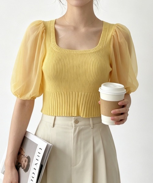Miniministore(ミニミニストア)の「異素材切替ニットトップス シャツブラウス(シャツ/ブラウス・レディース・ブラック/ホワイト/オレンジ/イエロー・FREE)」の10枚目の写真