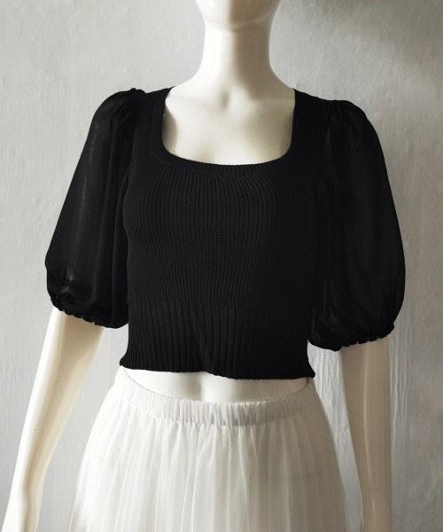Miniministore(ミニミニストア)の「異素材切替ニットトップス シャツブラウス(シャツ/ブラウス・レディース・ブラック/ホワイト/オレンジ/イエロー・FREE)」の16枚目の写真