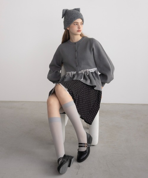 velours ribbon peplum cardigan / リボンペプラムカーディガン