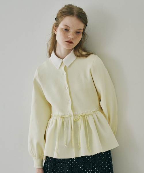 velours ribbon peplum cardigan / リボンペプラムカーディガン