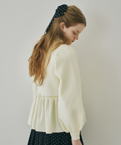 idem リボンペプラムカーディガン グレー idem（イデム）の「velours ribbon peplum cardigan / リボンペプラム