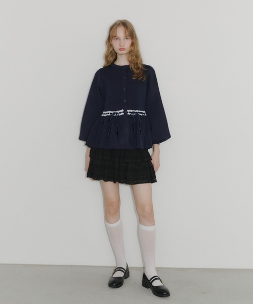 velours ribbon peplum cardigan / リボンペプラムカーディガン