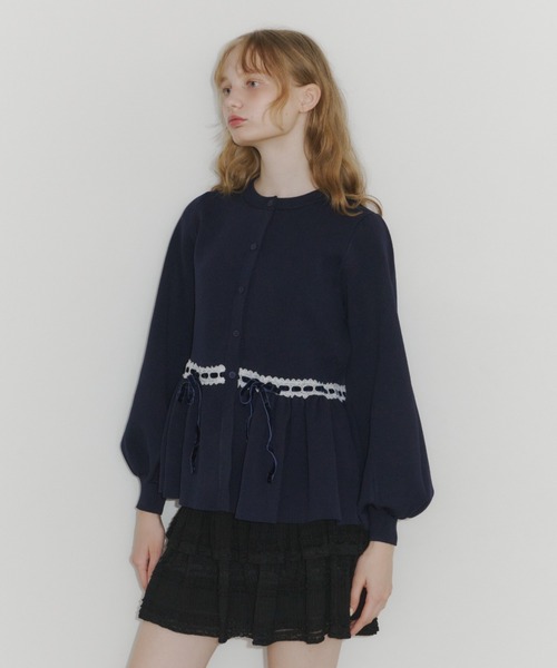 BPN イレヘム 裾 カーディガン velours ribbon peplum cardigan / リボンペプラムカーディガン