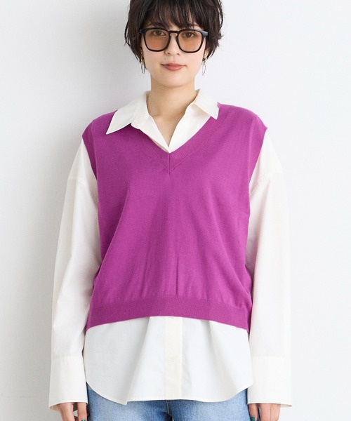 INED CLARO（イネドクラロ）の「クロップドニットベスト（ニット/セーター・レディース・エメラルドブルー/ブラウン/ネイビー/パープル・フリー）」の4枚目の写真