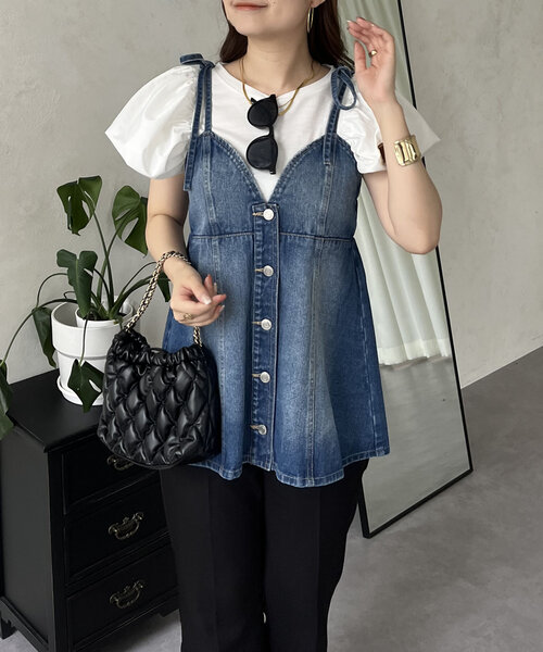 prose verse（プロズヴェール）の「肩リボンフロントボタンデニムペプラムビスチェ（キャミソール・レディース・ブルー・MEDIUM/LARGE）」の7枚目の写真