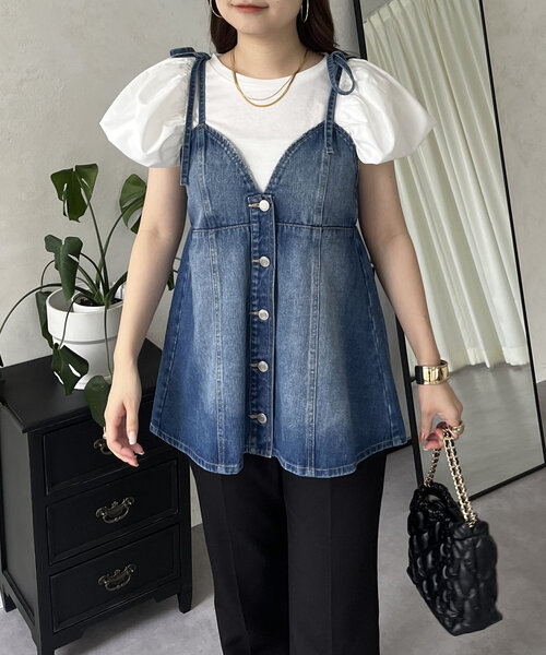 prose verse（プロズヴェール）の「肩リボンフロントボタンデニムペプラムビスチェ（キャミソール・レディース・ブルー・MEDIUM/LARGE）」の6枚目の写真