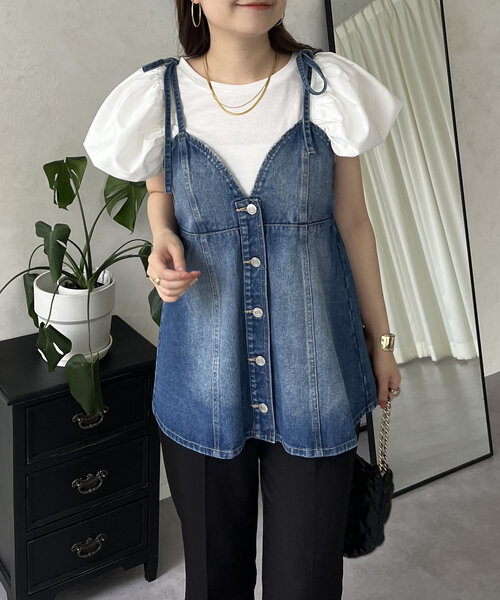 prose verse（プロズヴェール）の「肩リボンフロントボタンデニムペプラムビスチェ（キャミソール・レディース・ブルー・MEDIUM/LARGE）」の5枚目の写真