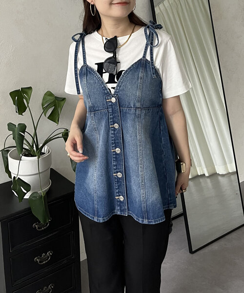 prose verse（プロズヴェール）の「肩リボンフロントボタンデニムペプラムビスチェ（キャミソール・レディース・ブルー・MEDIUM/LARGE）」の19枚目の写真