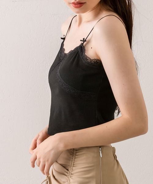 OLIVE des OLIVE（オリーブデオリーブ）の「【完売カラー再販開始！】レースカップ付きキャミソール（キャミソール・レディース・その他/チェック/オフホワイト/ブラック・FREE）」の7枚目の写真