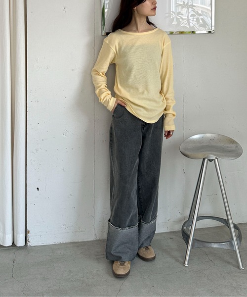 feepur(フェピュール)の「2wayワッフルロンTee(Tシャツ/カットソー・レディース・チャコールグレー/オフホワイト/ブラック/イエロー・MEDIUM)」の9枚目の写真