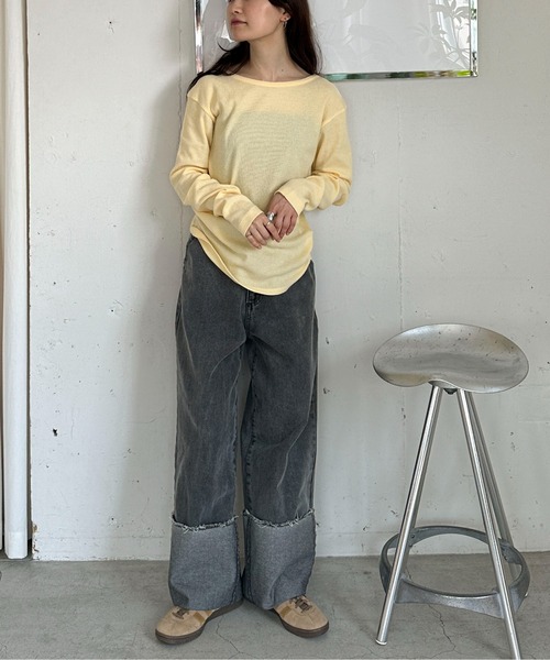 feepur(フェピュール)の「2wayワッフルロンTee(Tシャツ/カットソー・レディース・チャコールグレー/オフホワイト/ブラック/イエロー・MEDIUM)」の10枚目の写真