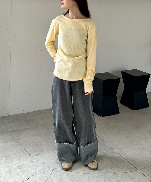 feepur(フェピュール)の「2wayワッフルロンTee(Tシャツ/カットソー・レディース・チャコールグレー/オフホワイト/ブラック/イエロー・MEDIUM)」の12枚目の写真