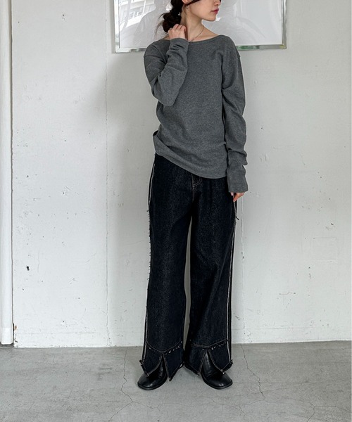 feepur(フェピュール)の「2wayワッフルロンTee(Tシャツ/カットソー・レディース・チャコールグレー/オフホワイト/ブラック/イエロー・MEDIUM)」の19枚目の写真