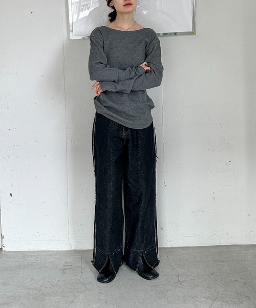 feepur(フェピュール)の「2wayワッフルロンTee(Tシャツ/カットソー・レディース・チャコールグレー/オフホワイト/ブラック/イエロー・MEDIUM)」の21枚目の写真
