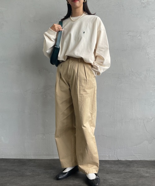 GYMPHLEX/ジムフレックス] ワンポイント刺繍ロゴ クルーネックロンT（T