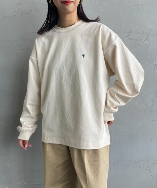 GYMPHLEX（ジムフレックス）の「[GYMPHLEX/ジムフレックス] ワンポイント刺繍ロゴ クルーネックロンT（Tシャツ/カットソー・レディース・ブラック/ダークグリーン/グレー/キナリ/ライトグレー・M/L/S）」の19枚目の写真