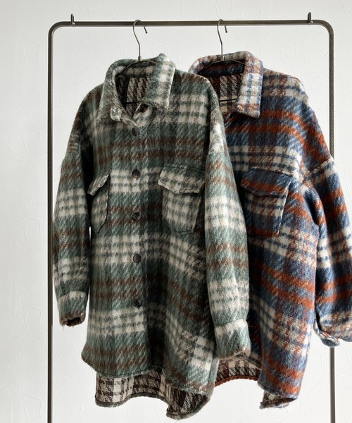 reca（レカ）の「オーバーサイズチェックシャツジャケット（その他アウター・レディース・オレンジ/ブラウン・M）」の3枚目の写真