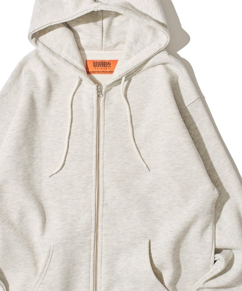 UNIVERSAL OVERALL(ユニバーサルオーバーオール)の「【UNIVERSAL OVERALL】T/C SWEAT ZIP HOODIE / 裏起毛スウェットジップアップパーカー(パーカー・メンズ・ブラック/グレー/ホワイト/オートミール/ネイビー/オレンジ・MEDIUM/LARGE/X-LARGE)」の4枚目の写真