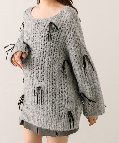 OLIVE des OLIVE（オリーブデオリーブ）の「リボンリボンニットチュニック（ニット/セーター・レディース・オフホワイト/グレー/ピンク・FREE）」の14枚目の写真