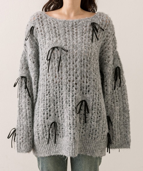 OLIVE des OLIVE（オリーブデオリーブ）の「リボンリボンニットチュニック（ニット/セーター・レディース・オフホワイト/グレー/ピンク・FREE）」の11枚目の写真